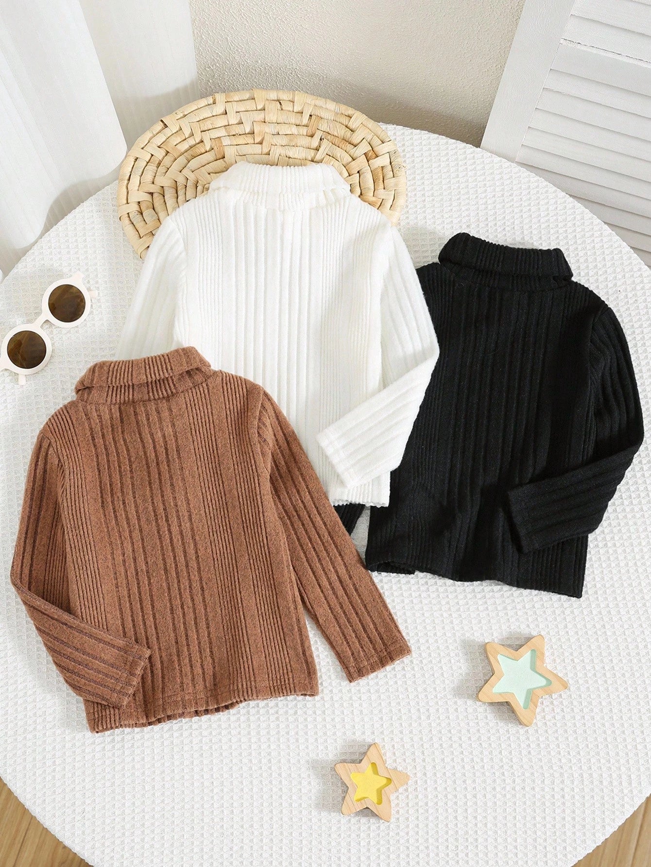 3pcs Baby Boys Thermal Lined High Neck Long Sleeve T-Shirt,Winter Modest Black And White Carrer Day Back-To-School Casual Versatile Cute Autumn Tops