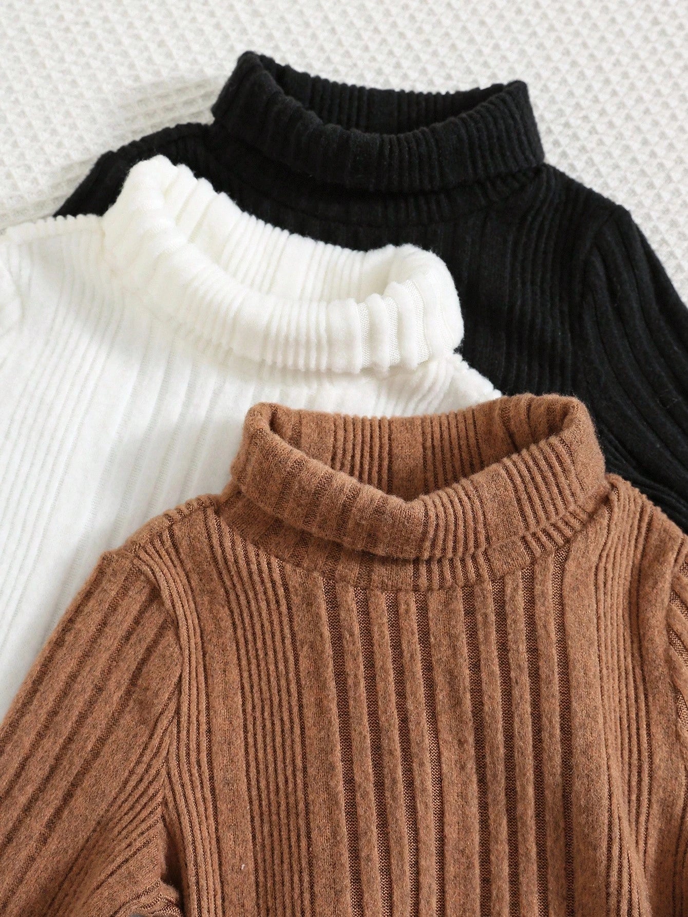 3pcs Baby Boys Thermal Lined High Neck Long Sleeve T-Shirt,Winter Modest Black And White Carrer Day Back-To-School Casual Versatile Cute Autumn Tops