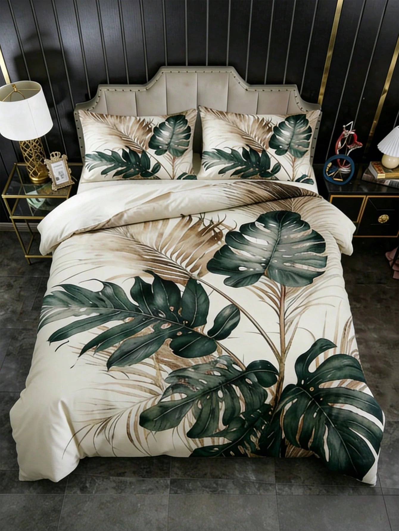 3pcs Bohemian Tropical Monstera Leaf Duvet Cover Set, Pillowcase Pattern Random (1pc Duvet Cover + 1/2pcs Pillowcase Excl. Pillow Insert), Soft Warm Comfortable Bedroom, Guest Room, Dorm Bedding Set