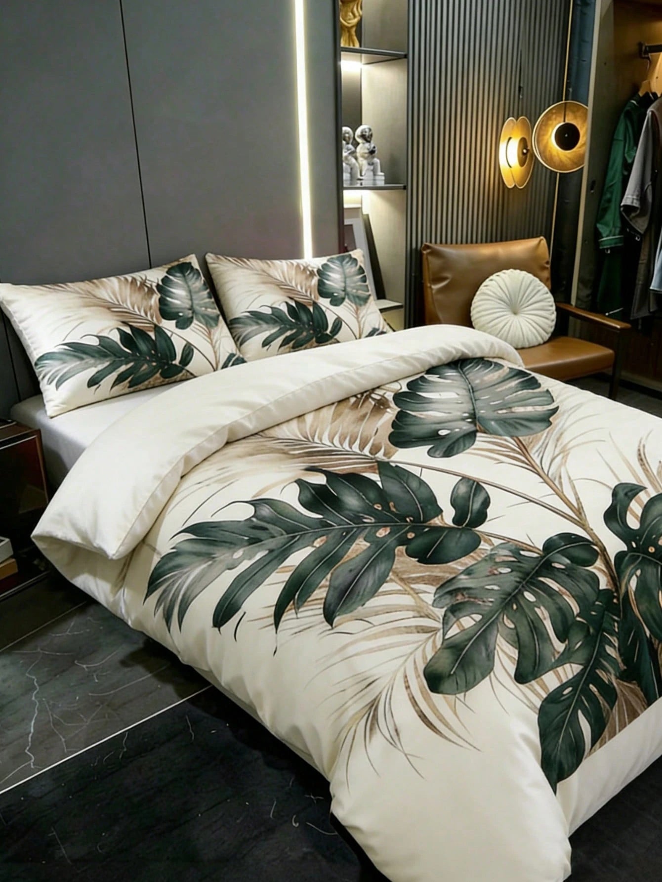 3pcs Bohemian Tropical Monstera Leaf Duvet Cover Set, Pillowcase Pattern Random (1pc Duvet Cover + 1/2pcs Pillowcase Excl. Pillow Insert), Soft Warm Comfortable Bedroom, Guest Room, Dorm Bedding Set
