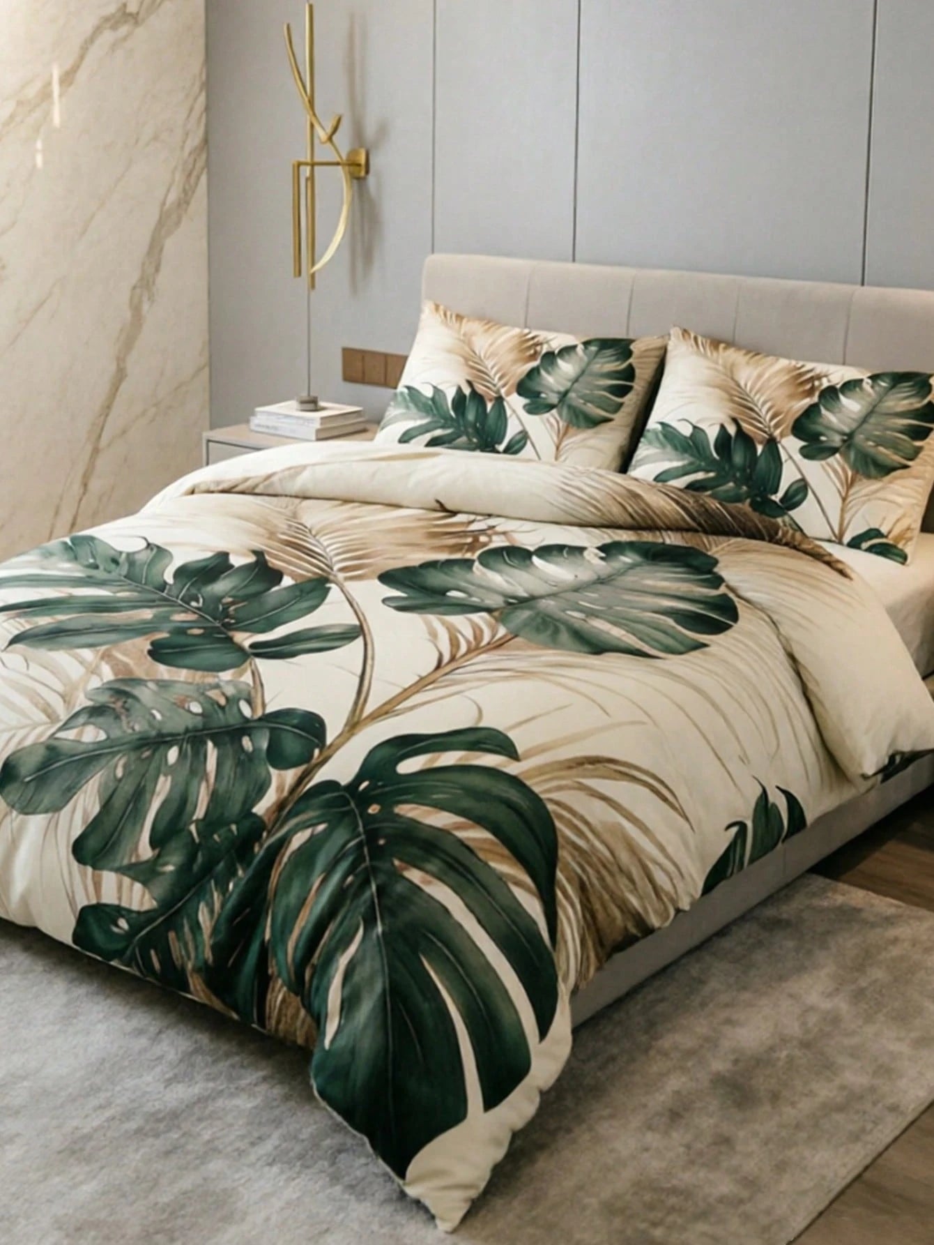 3pcs Bohemian Tropical Monstera Leaf Duvet Cover Set, Pillowcase Pattern Random (1pc Duvet Cover + 1/2pcs Pillowcase Excl. Pillow Insert), Soft Warm Comfortable Bedroom, Guest Room, Dorm Bedding Set