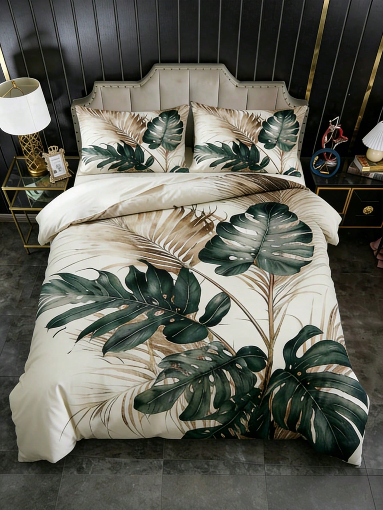 3pcs Bohemian Tropical Monstera Leaf Duvet Cover Set, Pillowcase Pattern Random (1pc Duvet Cover + 1/2pcs Pillowcase Excl. Pillow Insert), Soft Warm Comfortable Bedroom, Guest Room, Dorm Bedding Set