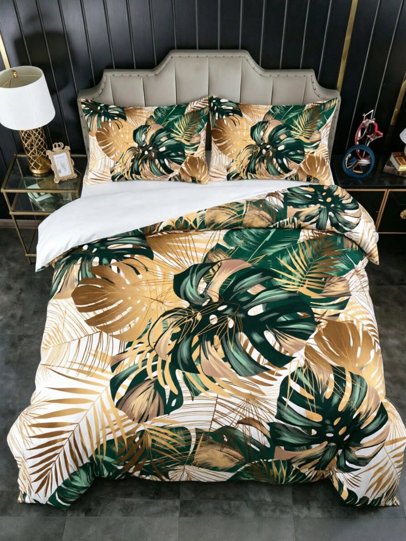 3Pcs Boho Tropical Botanical Palm Leaf & Hibiscus 2D Plane Non-Gilded Not Fade Print Leaf Duvet Cover Pillow Cover Pattern Is Random Duvet Cover Set (1 Duvet Cover + 2 Pillowcase Without Pillow Insert