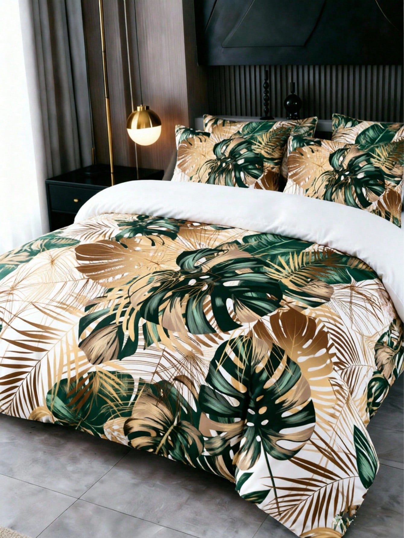 3Pcs Boho Tropical Botanical Palm Leaf & Hibiscus 2D Plane Non-Gilded Not Fade Print Leaf Duvet Cover Pillow Cover Pattern Is Random Duvet Cover Set (1 Duvet Cover + 2 Pillowcase Without Pillow Insert