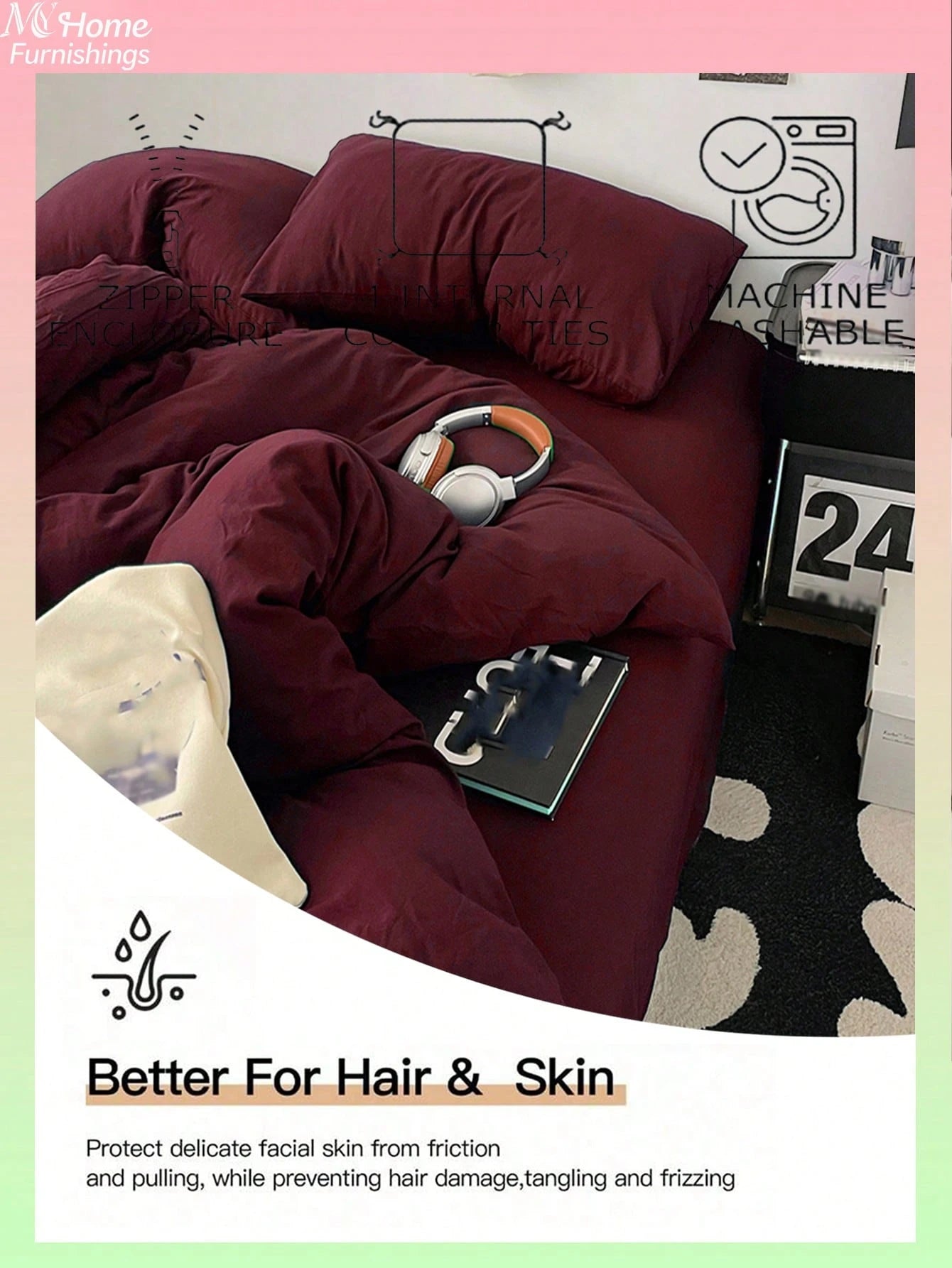 3pcs Burgundy Bedding Set, 1 Duvet Cover And 2 Pillowcases, Dorm Bedding For Boys And Girls, Simple Fashion Home Decor, Soft And Comfortable Bedroom Bedding, Fashionable Set, Machine Washable, No Fill