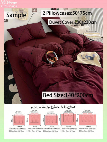 3pcs Burgundy Bedding Set, 1 Duvet Cover And 2 Pillowcases, Dorm Bedding For Boys And Girls, Simple Fashion Home Decor, Soft And Comfortable Bedroom Bedding, Fashionable Set, Machine Washable, No Fill