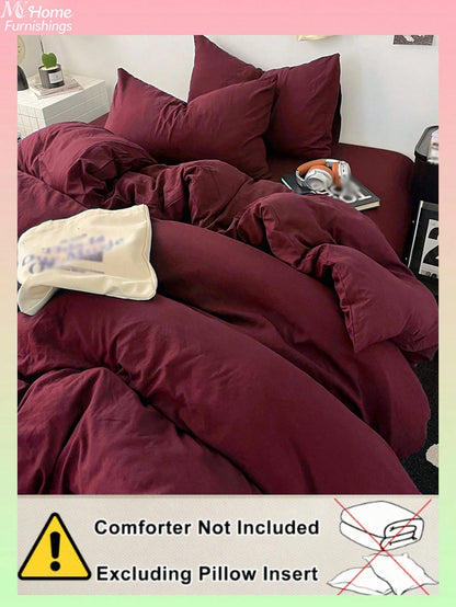 3pcs Burgundy Bedding Set, 1 Duvet Cover And 2 Pillowcases, Dorm Bedding For Boys And Girls, Simple Fashion Home Decor, Soft And Comfortable Bedroom Bedding, Fashionable Set, Machine Washable, No Fill