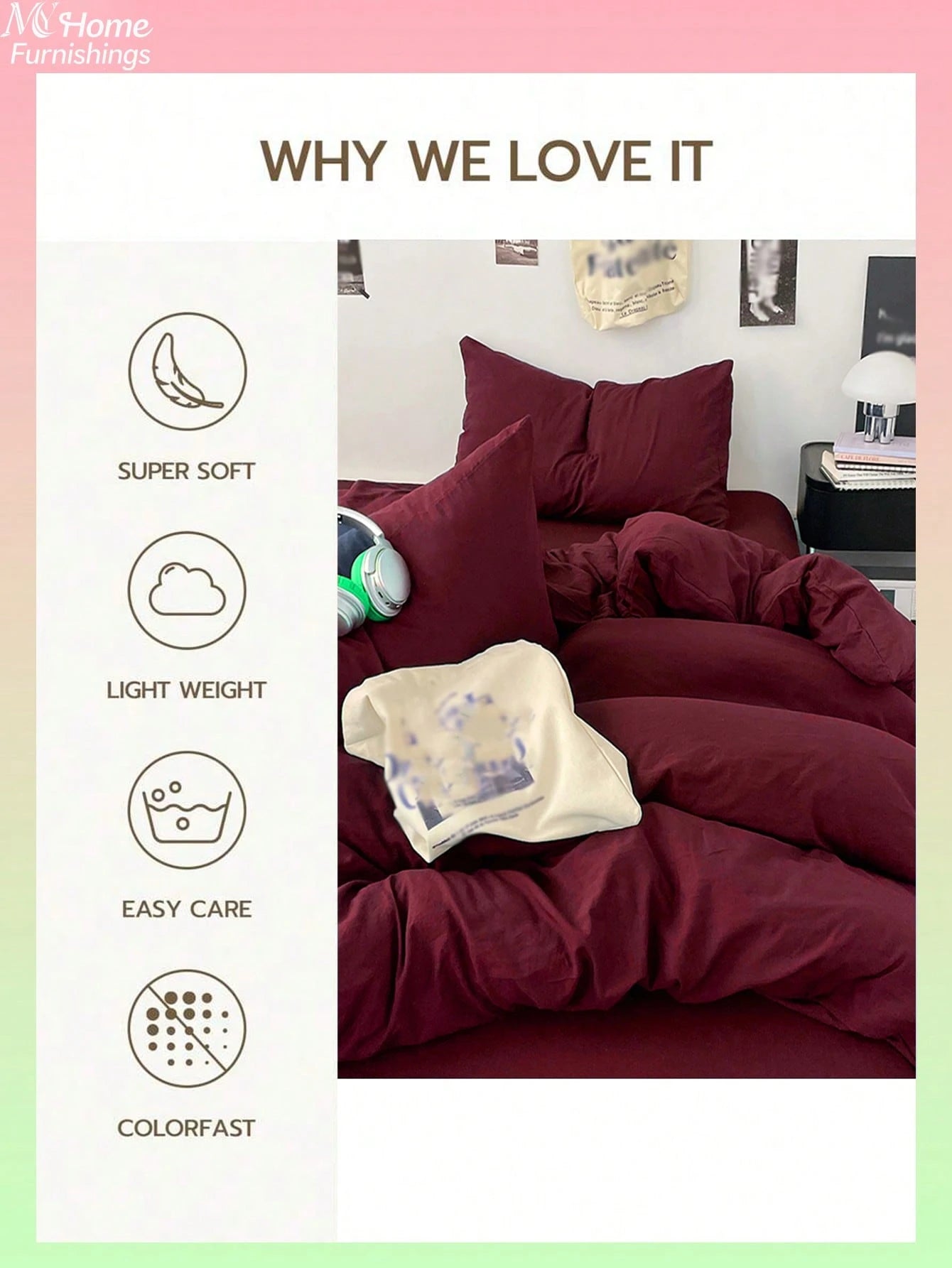 3pcs Burgundy Bedding Set, 1 Duvet Cover And 2 Pillowcases, Dorm Bedding For Boys And Girls, Simple Fashion Home Decor, Soft And Comfortable Bedroom Bedding, Fashionable Set, Machine Washable, No Fill
