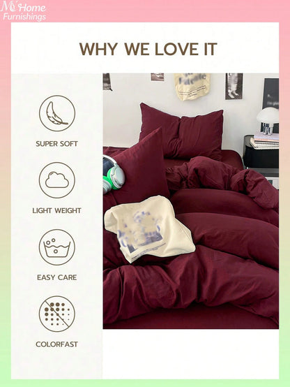 3pcs Burgundy Bedding Set, 1 Duvet Cover And 2 Pillowcases, Dorm Bedding For Boys And Girls, Simple Fashion Home Decor, Soft And Comfortable Bedroom Bedding, Fashionable Set, Machine Washable, No Fill