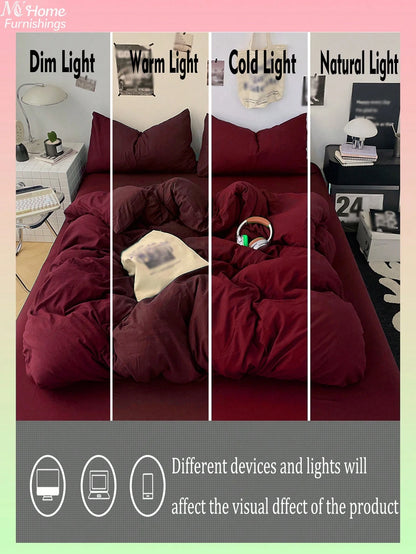 3pcs Burgundy Bedding Set, 1 Duvet Cover And 2 Pillowcases, Dorm Bedding For Boys And Girls, Simple Fashion Home Decor, Soft And Comfortable Bedroom Bedding, Fashionable Set, Machine Washable, No Fill