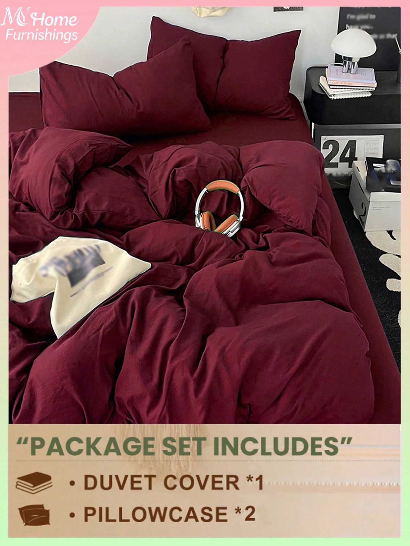 3pcs Burgundy Bedding Set, 1 Duvet Cover And 2 Pillowcases, Dorm Bedding For Boys And Girls, Simple Fashion Home Decor, Soft And Comfortable Bedroom Bedding, Fashionable Set, Machine Washable, No Fill