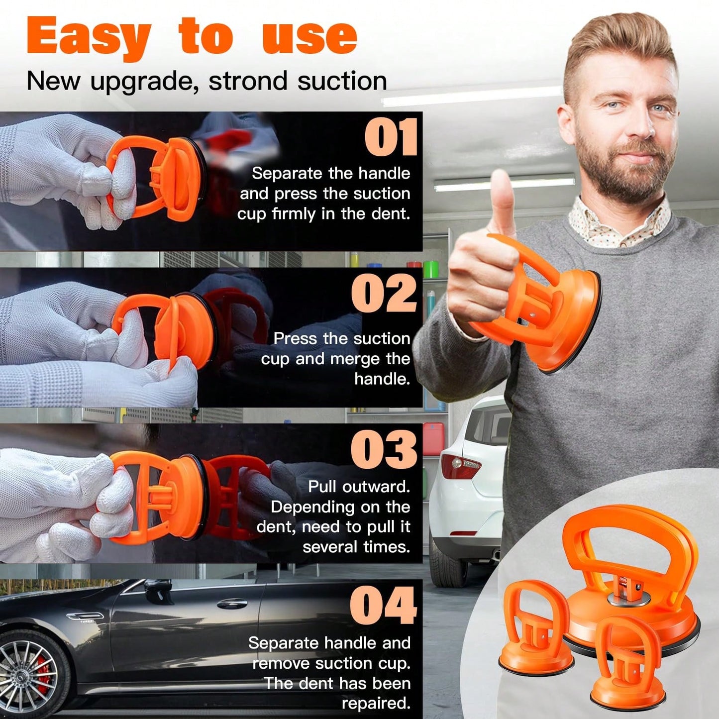 3PCS Car Dent Puller,Strong Suction Cup Dent Repair Removal Kit,Car Impact Puller, Dent Remover Tool For Car Body/Tile/Glass/Fridge, Strong Puller For Auto Dents & Household Objects ( Large Dent Pulle