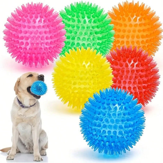 3pcs Dog Squeaky Ball Toys, Dog Chew Spike Ball, Floating Dog Swimming Toys, Small/Medium Rubber TPR Fetch Toys, Boredom Relief Dog Chew Toys, Teeth Cleaning