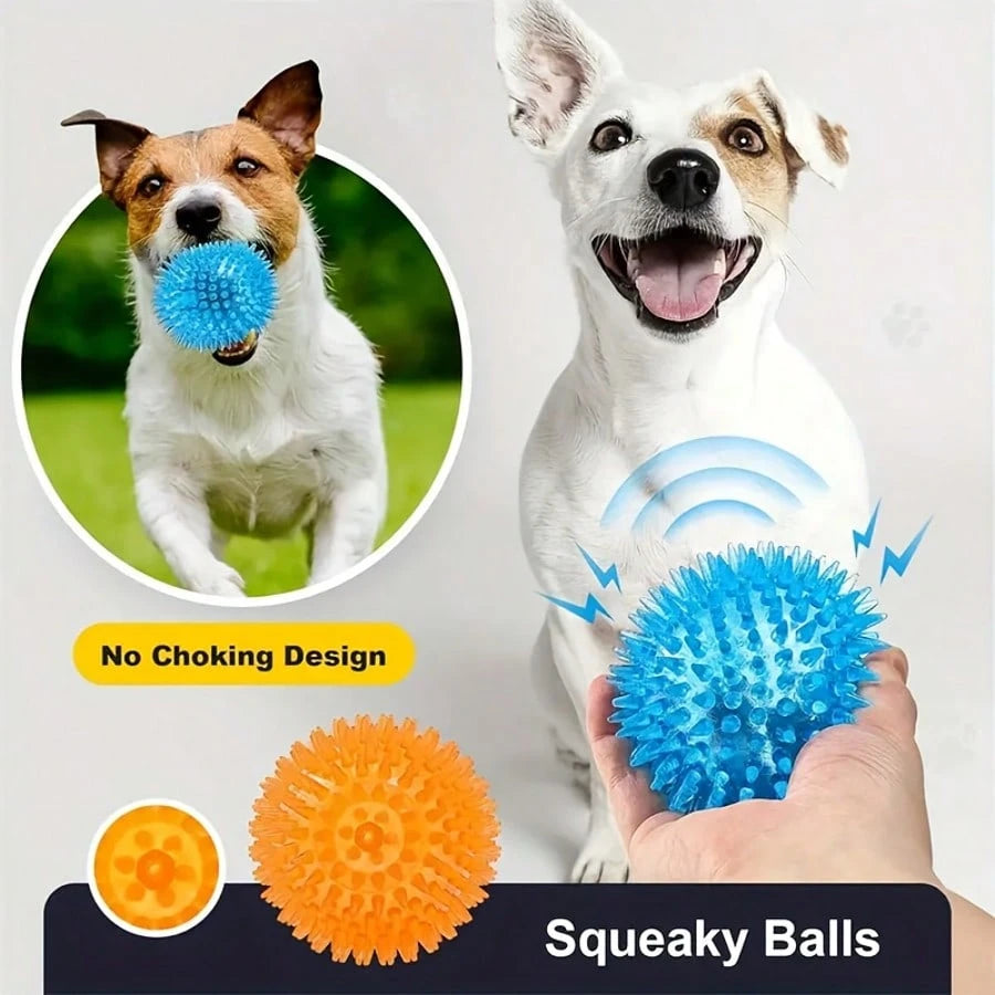 3pcs Dog Squeaky Ball Toys, Dog Chew Spike Ball, Floating Dog Swimming Toys, Small/Medium Rubber TPR Fetch Toys, Boredom Relief Dog Chew Toys, Teeth Cleaning