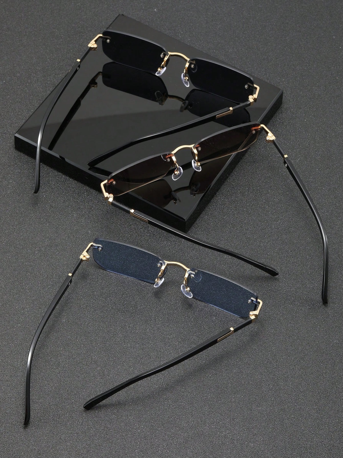 3pcs Frameless Rectangular Metal Glasses, Chic High-End Eyewear For Business, Travel And Daily Wear