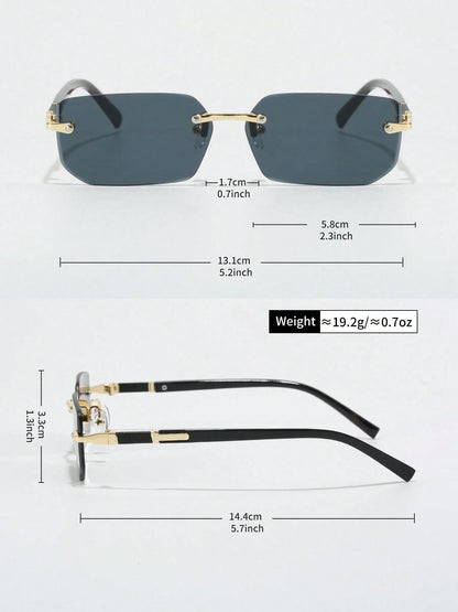 3pcs Frameless Rectangular Metal Glasses, Chic High-End Eyewear For Business, Travel And Daily Wear