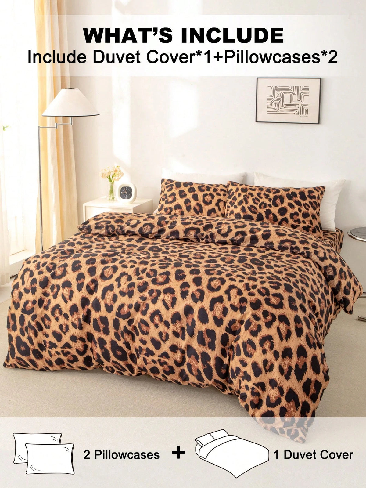 3pcs Leopard Print Bedding Set, Soft & Skin-Friendly Bed Linens, Includes 1 Duvet Cover & 2 Pillowcases