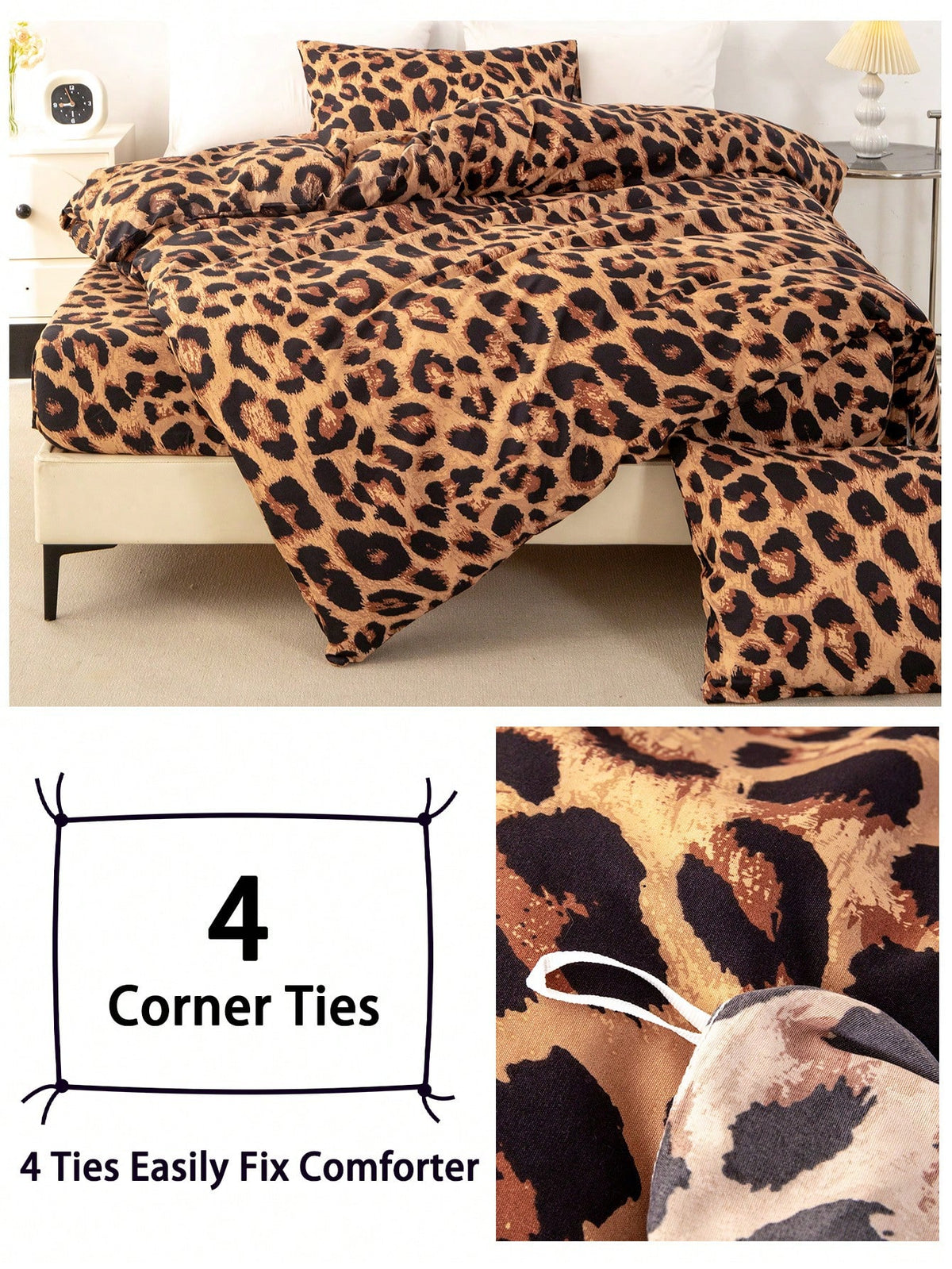 3pcs Leopard Print Bedding Set, Soft & Skin-Friendly Bed Linens, Includes 1 Duvet Cover & 2 Pillowcases