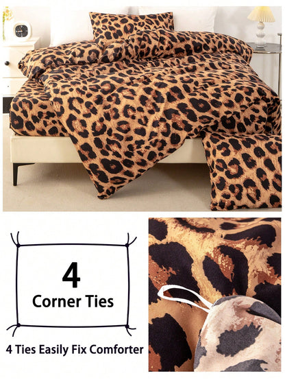 3pcs Leopard Print Bedding Set, Soft & Skin-Friendly Bed Linens, Includes 1 Duvet Cover & 2 Pillowcases