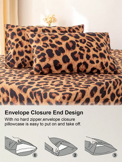 3pcs Leopard Print Bedding Set, Soft & Skin-Friendly Bed Linens, Includes 1 Duvet Cover & 2 Pillowcases