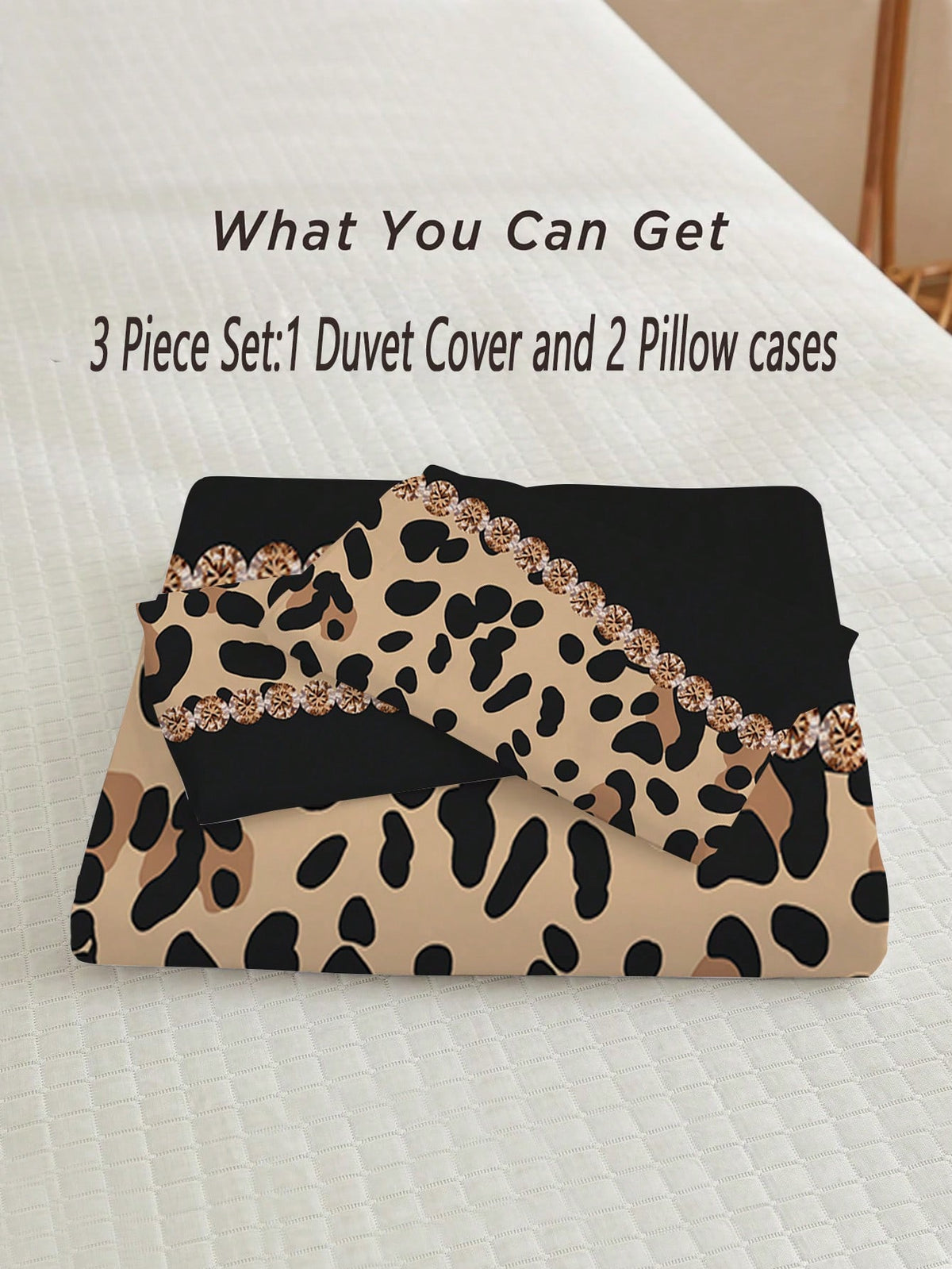 3pcs Leopard Print Bow Bedding Set (1 Duvet Cover + 2 Pillowcases, Comforter Not Included), Featuring Sexy Alluring Leopard Print Design, Soft & Skin-Friendly, Relieving Visual Fatigue, Suitable For A