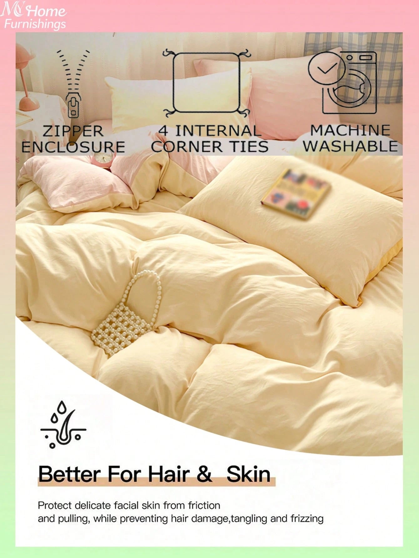 3pcs Light Yellow And Light Pink Bedding Set, 1 Duvet Cover And 2 Pillowcases, Dorm Bedding For Boys And Girls, Minimalist Fashion Home Decor, Soft And Comfortable Bedroom Bedding, Fashion Set, Machin
