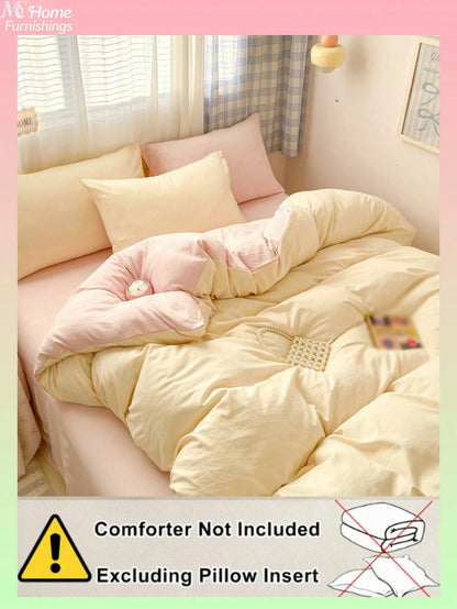 3pcs Light Yellow And Light Pink Bedding Set, 1 Duvet Cover And 2 Pillowcases, Dorm Bedding For Boys And Girls, Minimalist Fashion Home Decor, Soft And Comfortable Bedroom Bedding, Fashion Set, Machin