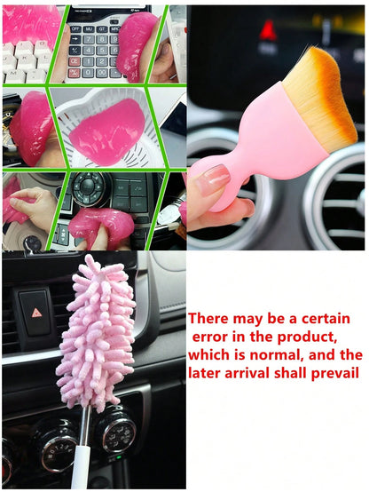 3pcs Mini Car Duster With Extendable & Flexible Ultra-Fine Fiber, Car Vent Cleaner, Detailing Gel And Interior Detail Soft Brush