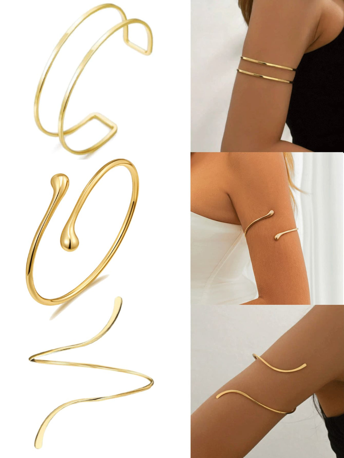 3pcs Minimalist Metal Geometric Line, Water Drop Adjustable Bangle Bracelet Set, Suitable For Daily Wear, Street Style And Beach Vacation, For Women