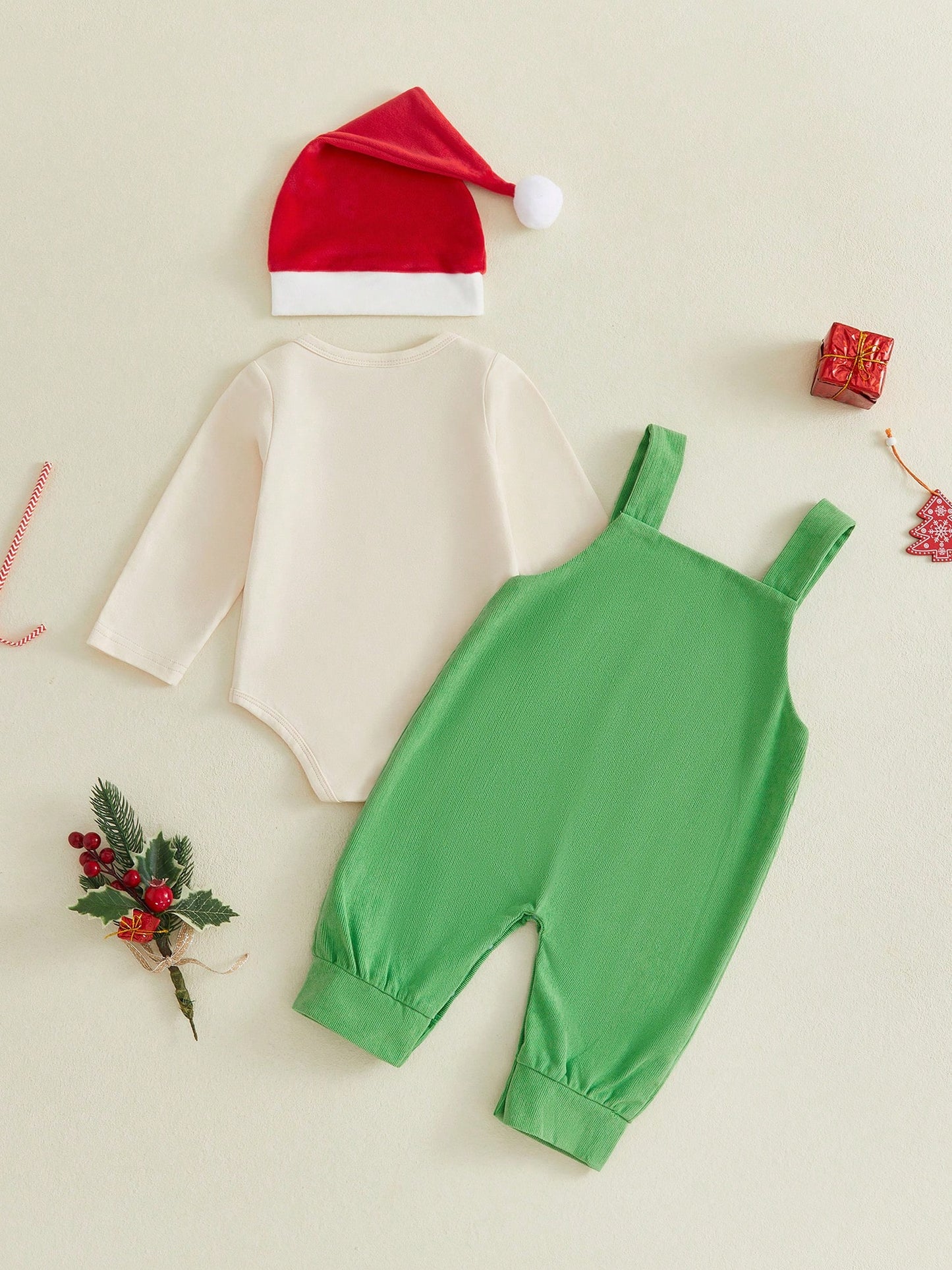 3Pcs Newborn Baby Boy Overalls Set Long Sleeve Romper Tops + Suspender Pants + Hat 3M 6M 9M 12M 18M Infant Fall Christmas Clothes