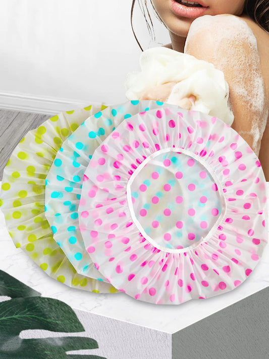 3pcs Polka Dot Pattern Shower Cap, Colorful Multifunction Bath Cap For Household Home Bathroom Decor Fall Decor Back To School