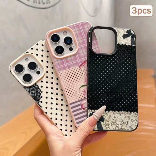 3pcs Polka Dot Print Leather Texture TPU Anti-Drop Full Coverage Protective Phone Case Compatible With Apple 11/12/13/14/15/16/17 Pro Max