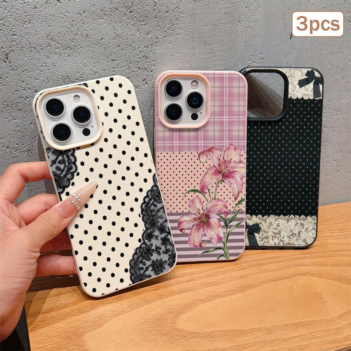 3pcs Polka Dot Print Leather Texture TPU Anti-Drop Full Coverage Protective Phone Case Compatible With Apple 11/12/13/14/15/16/17 Pro Max