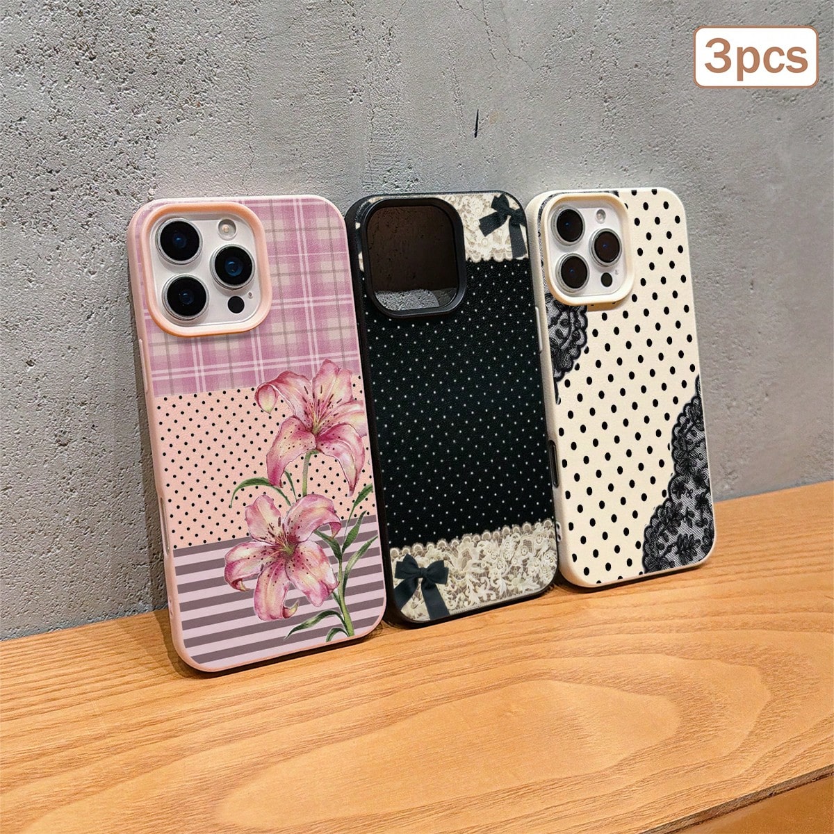 3pcs Polka Dot Print Leather Texture TPU Anti-Drop Full Coverage Protective Phone Case Compatible With Apple 11/12/13/14/15/16/17 Pro Max