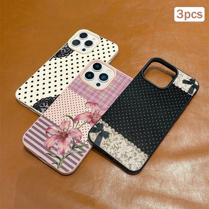 3pcs Polka Dot Print Leather Texture TPU Anti-Drop Full Coverage Protective Phone Case Compatible With Apple 11/12/13/14/15/16/17 Pro Max