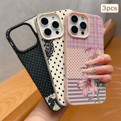 3pcs Polka Dot Print Leather Texture TPU Anti-Drop Full Coverage Protective Phone Case Compatible With Apple 11/12/13/14/15/16/17 Pro Max