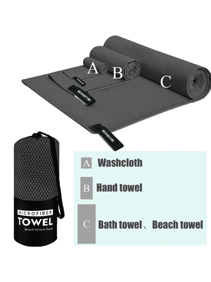 3pcs Quick Dry Camping Towels, Super Soft Microfiber Travel Towels, 3 Sizes In 1 Pack, Quick Dry Towel Set, Suitable For Camping, Beach, Gym, Sports, Yoga And Swimming Pool, Essential For Outdoor Acti