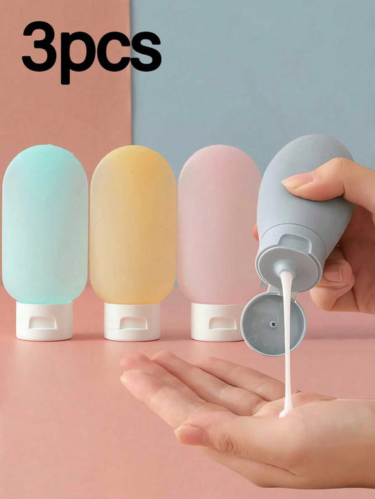 3pcs Refillable Silicone Travel Bottles, Leak-Proof Squeeze Containers For Cosmetics, Shampoo, And Other Liquids, Practical Travel Bottle Set, Travel Toiletry Bottles, Shampoo Travel Container, PP Lot