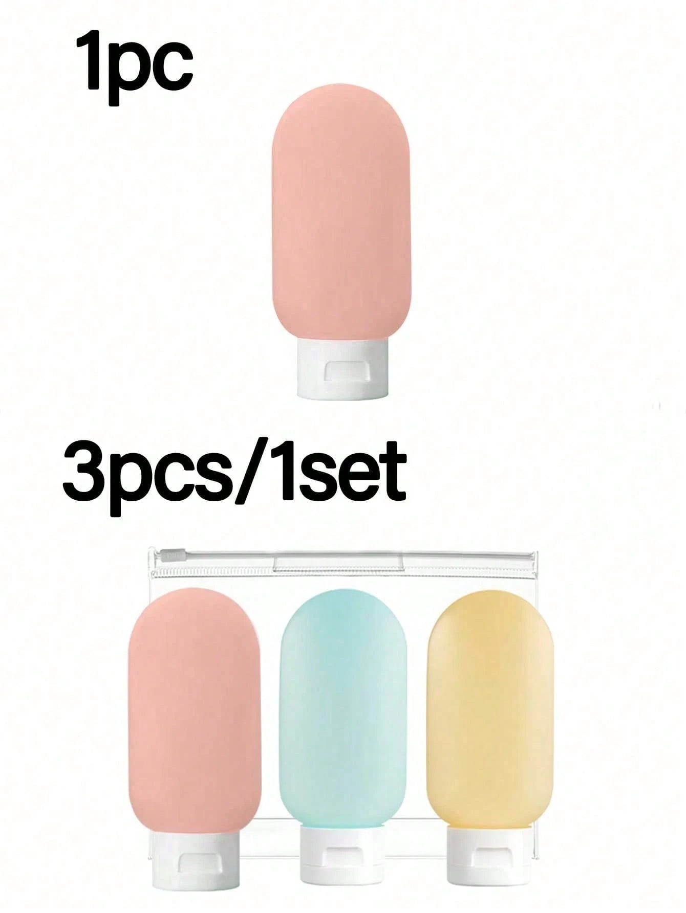 3pcs Refillable Silicone Travel Bottles, Leak-Proof Squeeze Containers For Cosmetics, Shampoo, And Other Liquids, Practical Travel Bottle Set, Travel Toiletry Bottles, Shampoo Travel Container, PP Lot