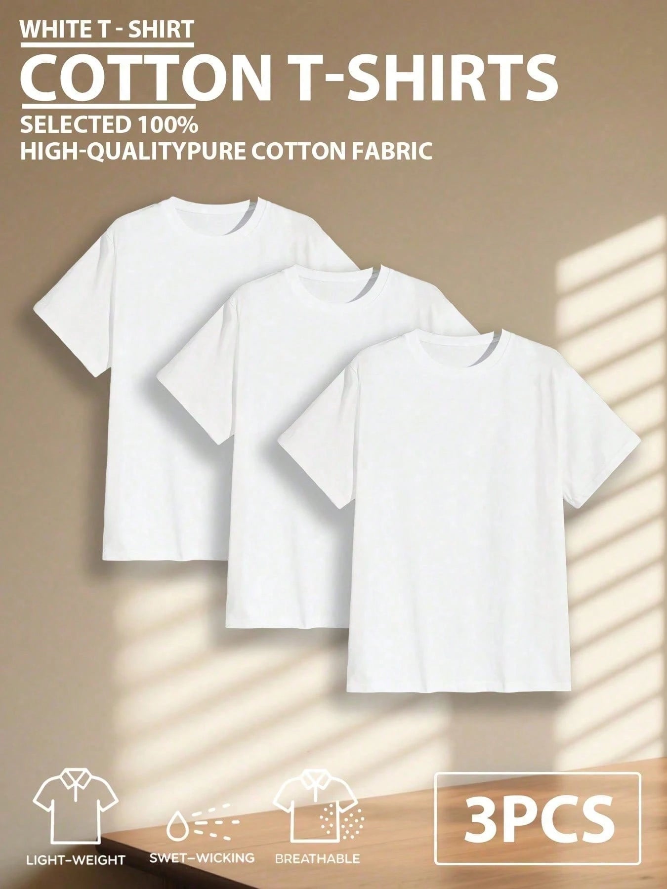 3pcs/Set 100% High-Quality Pure Cotton Men's Round-Neck Short-Sleeved Sports T-Shirt, Made Breathable Soft And Comfortable, Suitable For Fitness, Outdoor And Casual Wear All Year Round