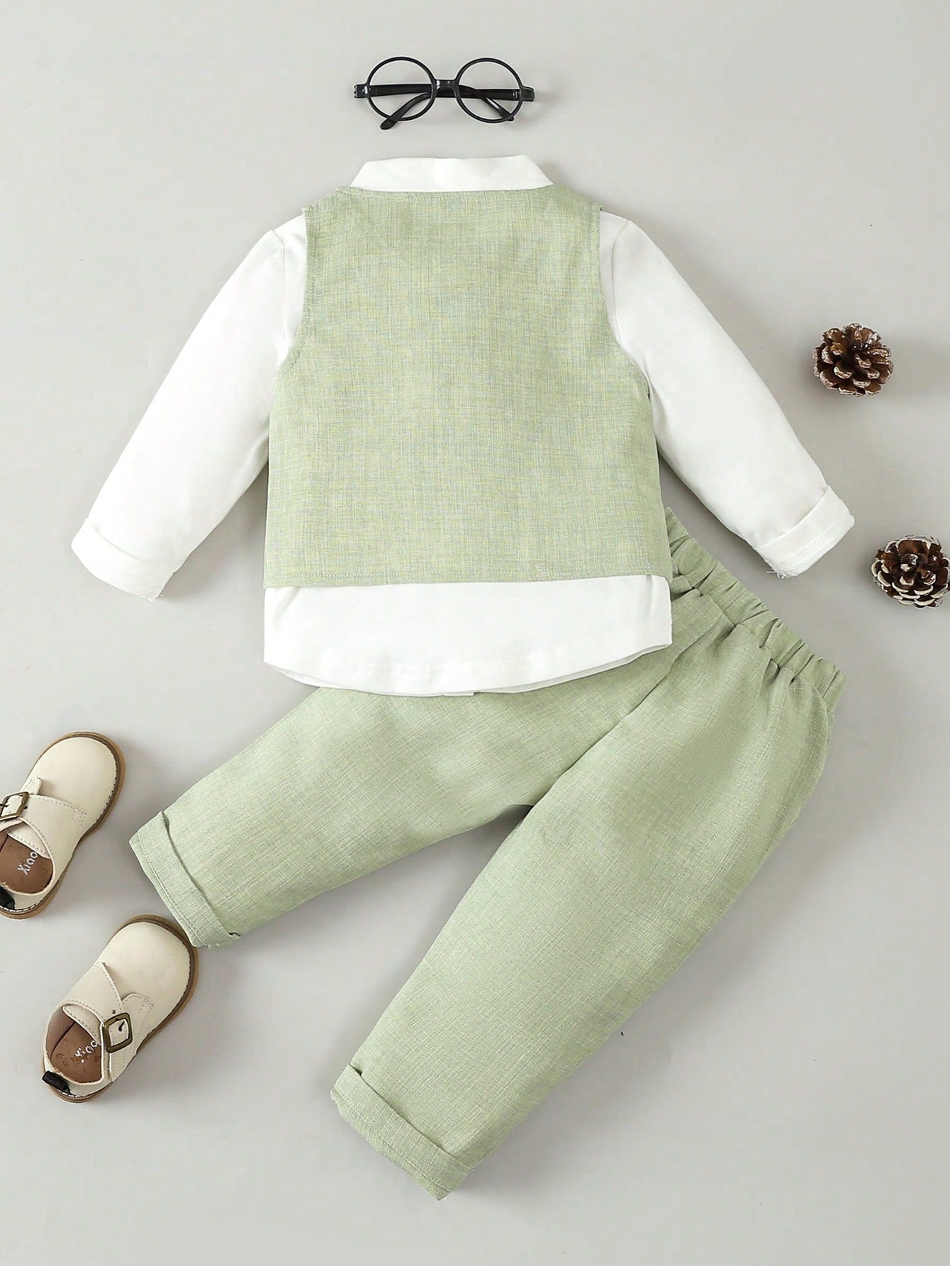 3pcs/Set Baby Boys Gentleman Party Outfit- Bow Tie Shirt, Double-Breasted Vest, Pants, & Elegant, Suitable For Birthday Party, Wedding, Ceremonies