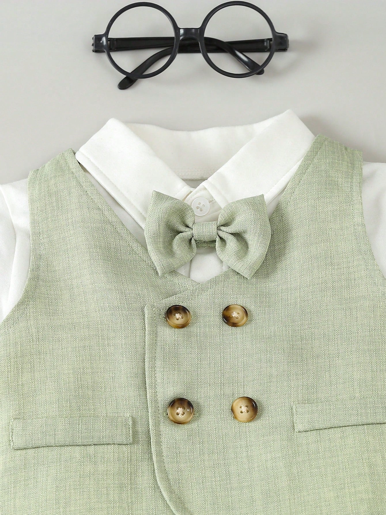 3pcs/Set Baby Boys Gentleman Party Outfit- Bow Tie Shirt, Double-Breasted Vest, Pants, & Elegant, Suitable For Birthday Party, Wedding, Ceremonies
