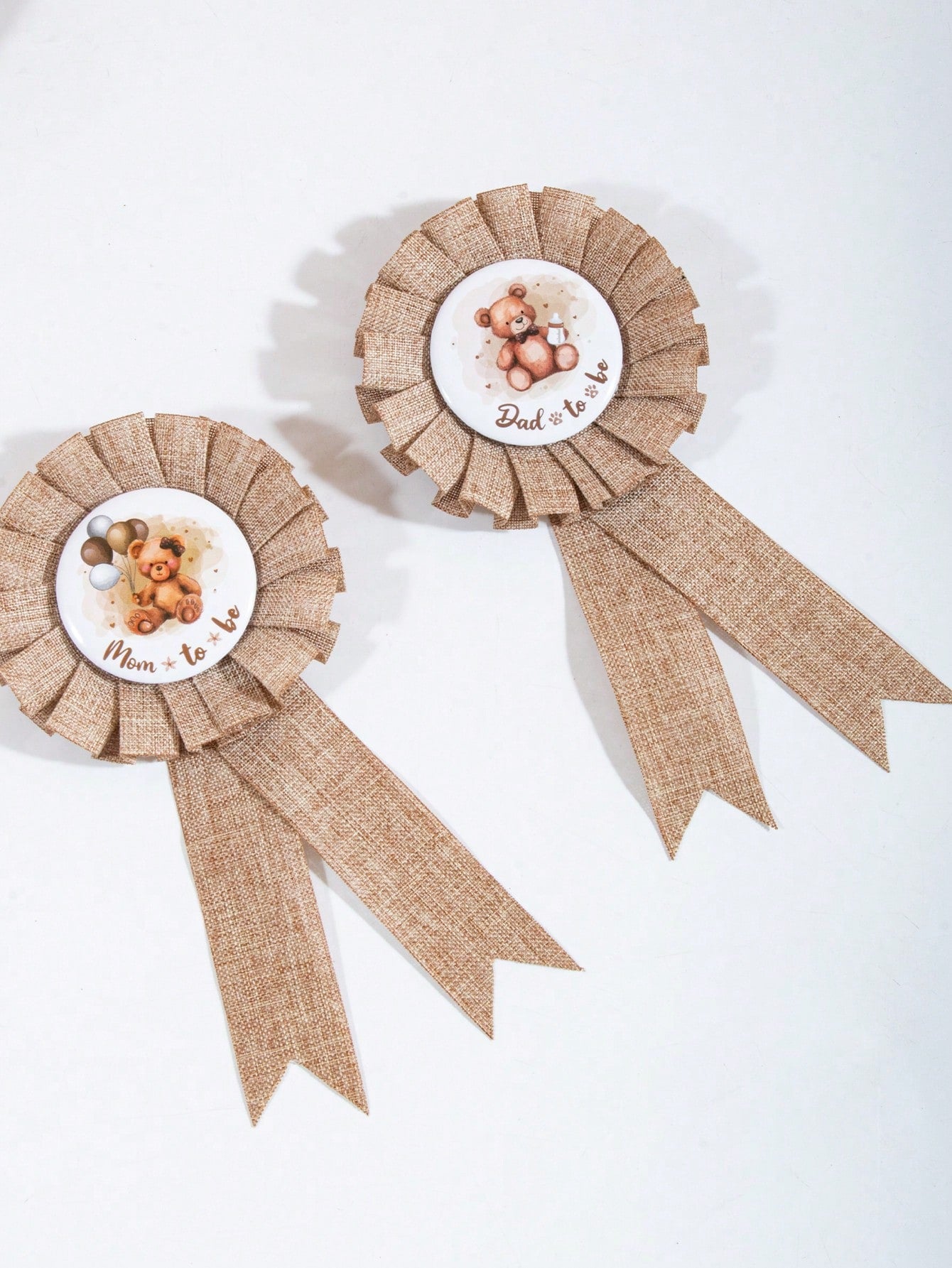 3pcs Set: Bear Pattern Linen Maternity Sash, Maternity & Paternity Lapel Pins, Baby Shower Party Decor, Boho Style Maternity Sash, Baby Shower Corsage Pin Set, Maternity Gift, Party Decoration