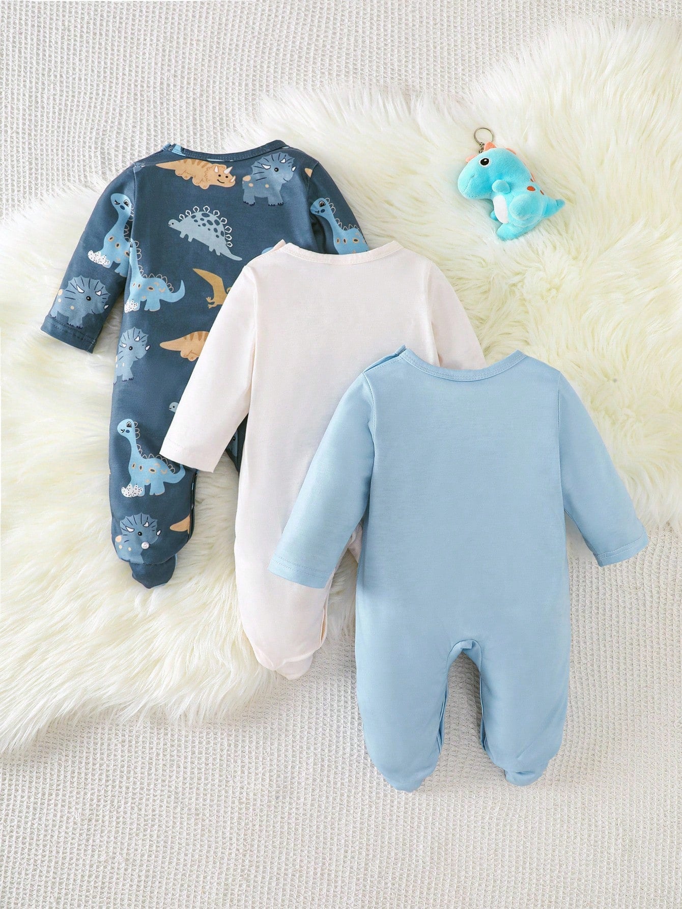 3pcs/Set Cute Baby Dinosaur Romper & Jumpsuit Set,Navy Blue White Unisex Newborn Pajamas For Summer,Family Matching Comfortable Casual Outfits 0-9M