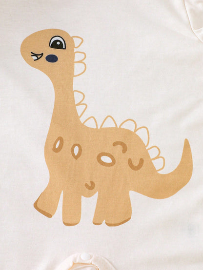 3pcs/Set Cute Baby Dinosaur Romper & Jumpsuit Set,Navy Blue White Unisex Newborn Pajamas For Summer,Family Matching Comfortable Casual Outfits 0-9M
