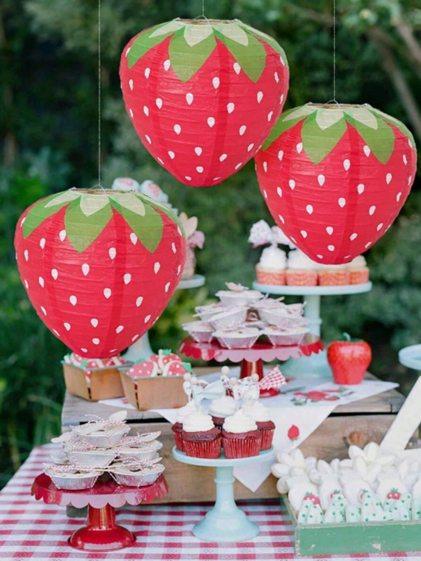 3pcs Strawberry Lantern Decoration Children's Birthday Party Supplies Strawberry Fruit Theme Hanging Paper Decorations