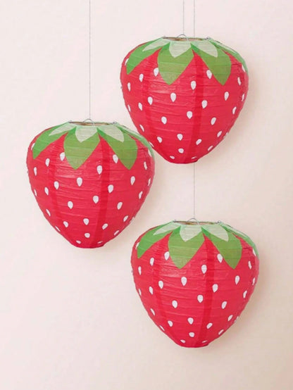 3pcs Strawberry Lantern Decoration Children's Birthday Party Supplies Strawberry Fruit Theme Hanging Paper Decorations