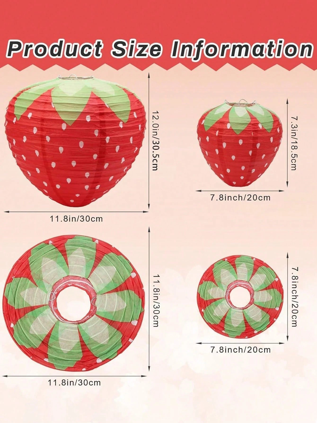3pcs Strawberry Lantern Decoration Children's Birthday Party Supplies Strawberry Fruit Theme Hanging Paper Decorations