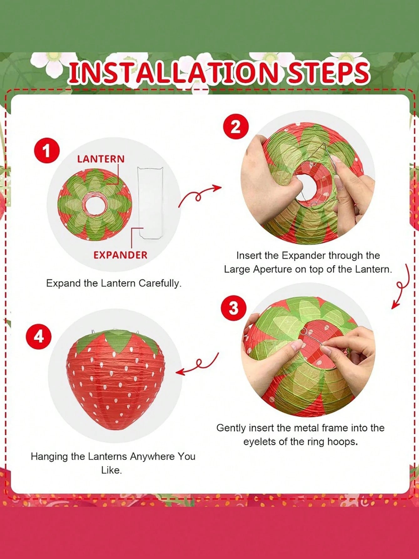 3pcs Strawberry Lantern Decoration Children's Birthday Party Supplies Strawberry Fruit Theme Hanging Paper Decorations