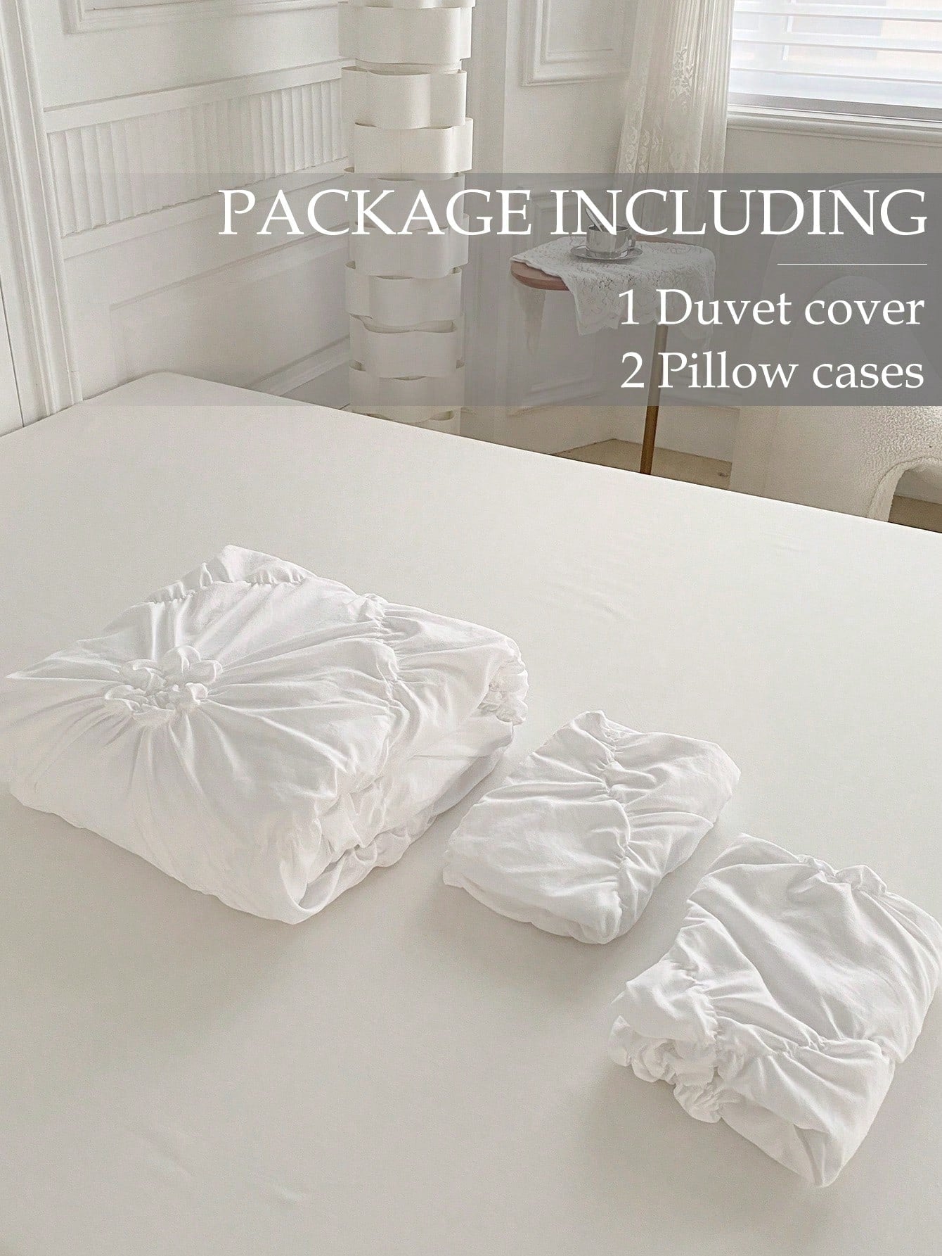 3pcs White Pleated Ruffle Floral Duvet Cover Set, Simple Luxury Modern Polyester Bedding Set, Soft & Breathable For All Seasons